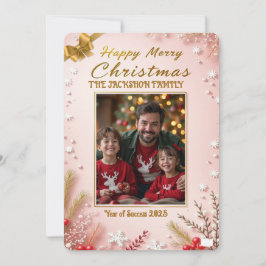 Personalized Pink Christmas Card with Elegant 招待状