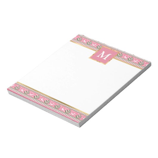 Personalized Pink Christmas Fair Isle ノートパッド (回転)