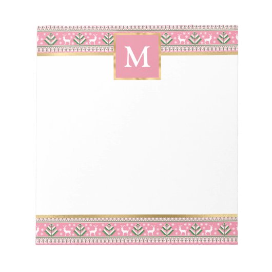 Personalized Pink Christmas Fair Isle ノートパッド (正面)