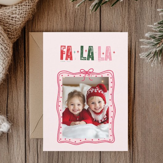 Personalized Pink Christmas Photo Card | Fa La La  シーズンカード