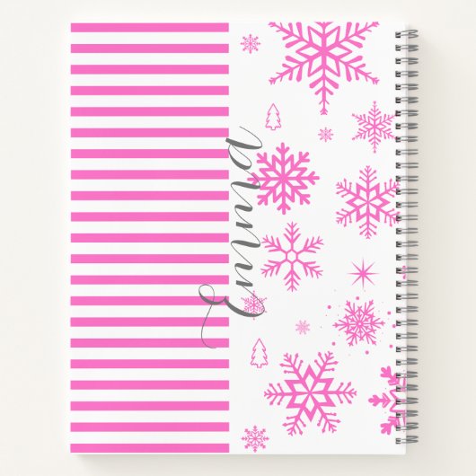 Personalized Pink Christmas Snowflake Notebook ノートブック (裏面)