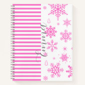 Personalized Pink Christmas Snowflake Notebook ノートブック (正面)