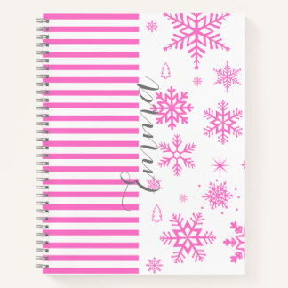 Personalized Pink Christmas Snowflake Notebook ノートブック
