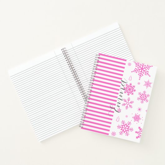 Personalized Pink Christmas Snowflake Notebook ノートブック (内部)