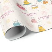 Personalized Pink Confetti Floating Birthday Cake ラッピングペーパー (ロールコーナー)