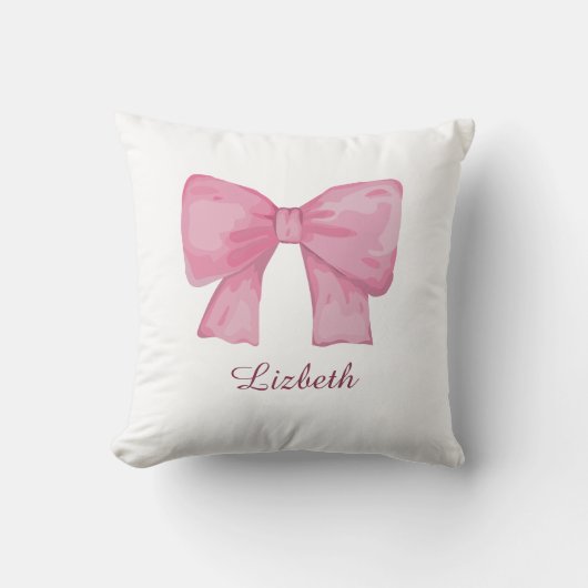 Personalized Pink Coquette Bow Luxury Throw Pillow クッション (正面)