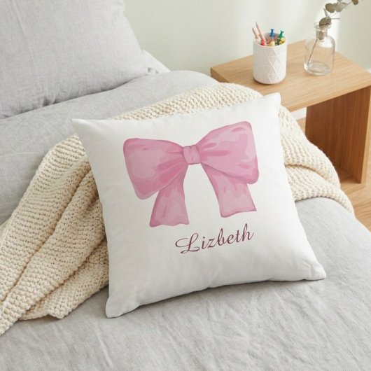 Personalized Pink Coquette Bow Luxury Throw Pillow クッション
