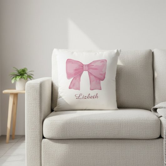 Personalized Pink Coquette Bow Luxury Throw Pillow クッション