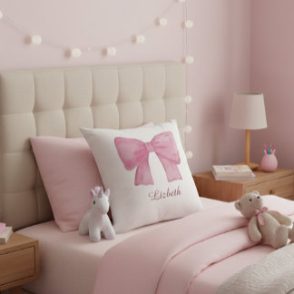 Personalized Pink Coquette Bow Luxury Throw Pillow クッション