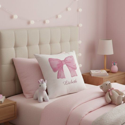 Personalized Pink Coquette Bow Luxury Throw Pillow クッション