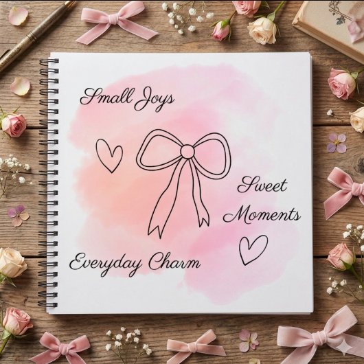Personalized Pink Coquette Bow Notebook Sketchbook ノートブック