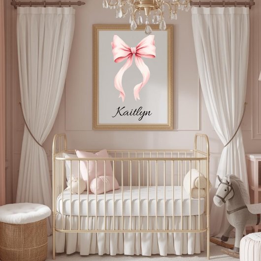 Personalized Pink Coquette Bow Nursery Wall Art ポスター