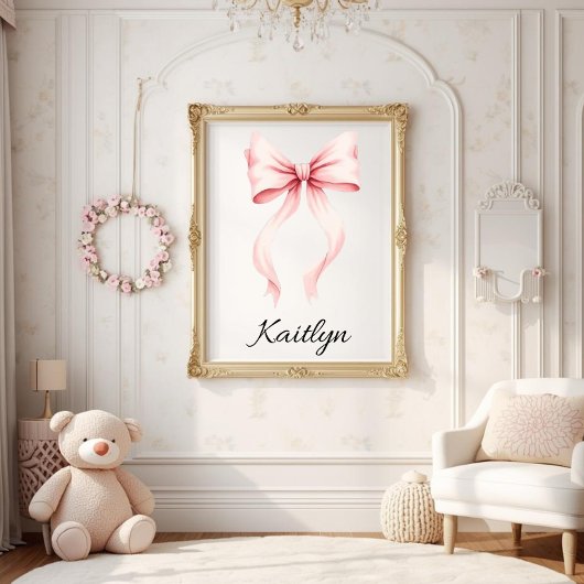 Personalized Pink Coquette Bow Nursery Wall Art  ポスター