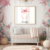 Personalized Pink Coquette Bow Nursery Wall Art  ポスター