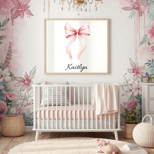 Personalized Pink Coquette Bow Nursery Wall Art  ポスター
