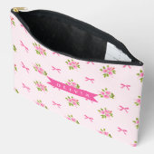 Personalized Pink Coquette Girly Bow Floral Name アクセサリーポーチ (見開き)