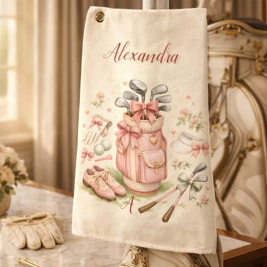 Personalized Pink Coquette Golf Monogram ゴルフタオル