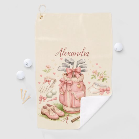 Personalized Pink Coquette Golf Monogram ゴルフタオル (インサイチュ)