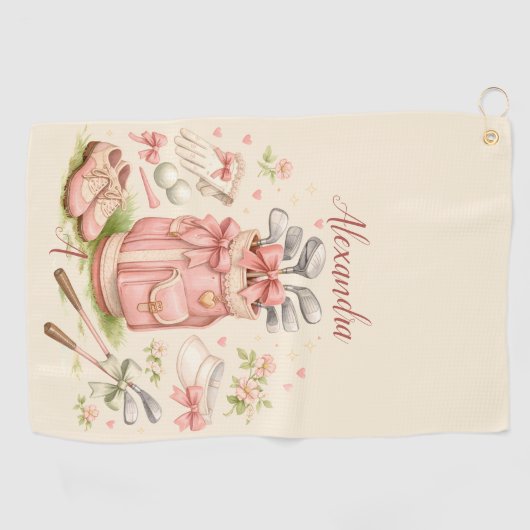Personalized Pink Coquette Golf Monogram ゴルフタオル (横)