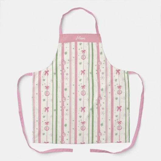 Personalized Pink Coquette Mom Holiday エプロン (正面)