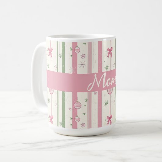 Personalized Pink Coquette Mom Holiday コーヒーマグカップ (正面左)