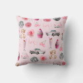 Personalized Pink Coquette Retro Cute Teddy Bear クッション (裏面)