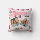 Personalized Pink Coquette Retro Cute Teddy Bear  クッション (正面)