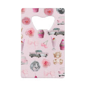 Personalized Pink Coquette Retro Cute Teddy Bear クレジットカード栓抜き (裏面)