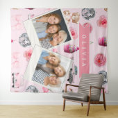 Personalized Pink Coquette Retro Cute Teddy Bear  タペストリー (インサイチュ(横))