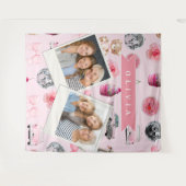 Personalized Pink Coquette Retro Cute Teddy Bear  タペストリー (正面(横))