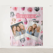 Personalized Pink Coquette Retro Cute Teddy Bear  タペストリー (正面)