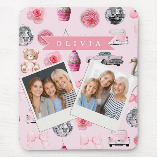 Personalized Pink Coquette Retro Cute Teddy Bear  マウスパッド (正面)