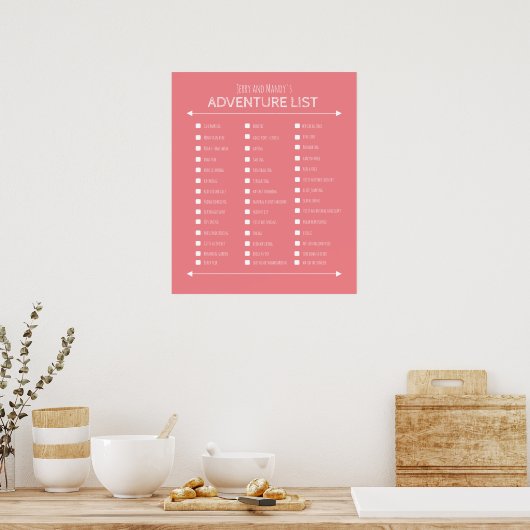 Personalized pink couple's adventure list poster ポスター (キッチン)