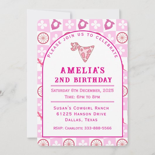 Personalized Pink Cowgirl Birthday Party 招待状 (正面)