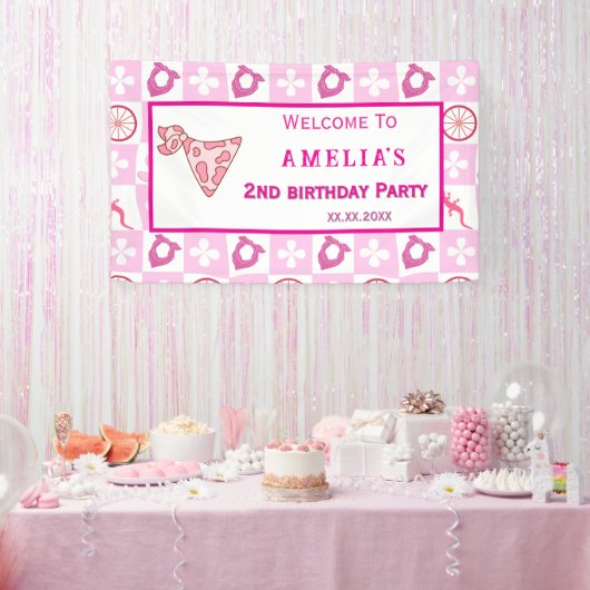 Personalized Pink Cowgirl Birthday Party  横断幕 (パーティー)