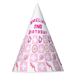 Personalized Pink Cowgirl Checkered Birthday  パーティーハット