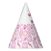 Personalized Pink Cowgirl Checkered Birthday  パーティーハット (左)