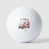Personalized Pink Cute Golf Cart Initial Golf Ball ゴルフボール (正面)