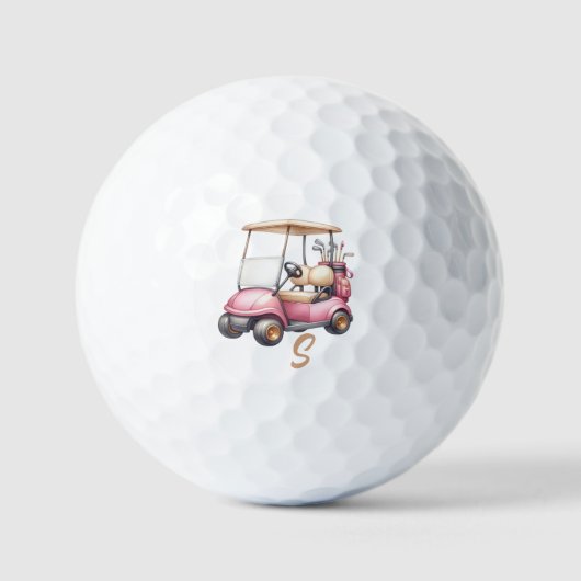 Personalized Pink Cute Golf Cart Initial Golf Ball ゴルフボール (正面)