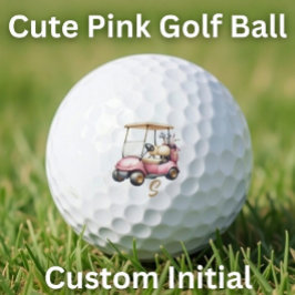 Personalized Pink Cute Golf Cart Initial Golf Ball ゴルフボール