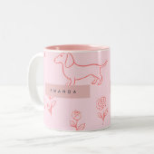 Personalized Pink Dachshund and Flower ツートーンマグカップ (正面左)