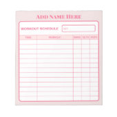 Personalized Pink Daily Workout Schedule Notepad ノートパッド (正面)