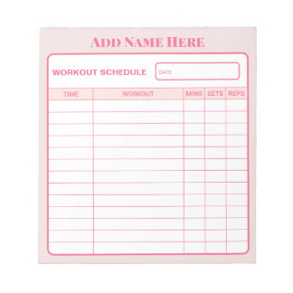 Personalized Pink Daily Workout Schedule Notepad ノートパッド