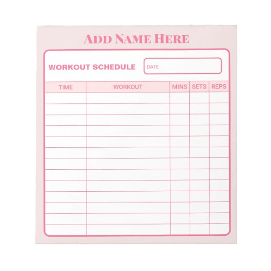 Personalized Pink Daily Workout Schedule Notepad ノートパッド (正面)