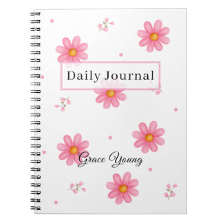 Personalized Pink Daisy Daily Journal Custom Name ノートブック