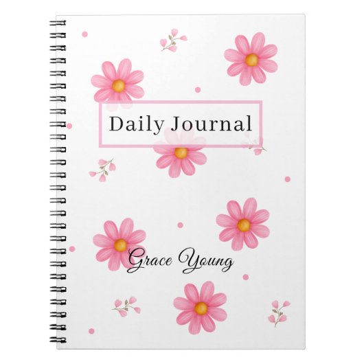Personalized Pink Daisy Daily Journal Custom Name ノートブック (正面)