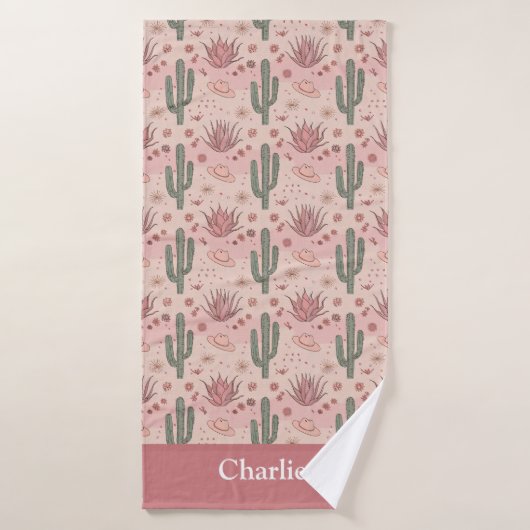 Personalized Pink Desert Cactus バスタオル (バスタオル)