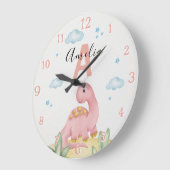 Personalized Pink Dinosaur Nursery Large Clock ラージ壁時計 (傾斜)