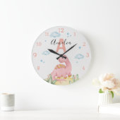 Personalized Pink Dinosaur Nursery Large Clock ラージ壁時計 (ホーム)