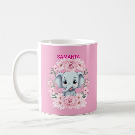 Personalized Pink Elephant Mug for Girls コーヒーマグカップ (左)